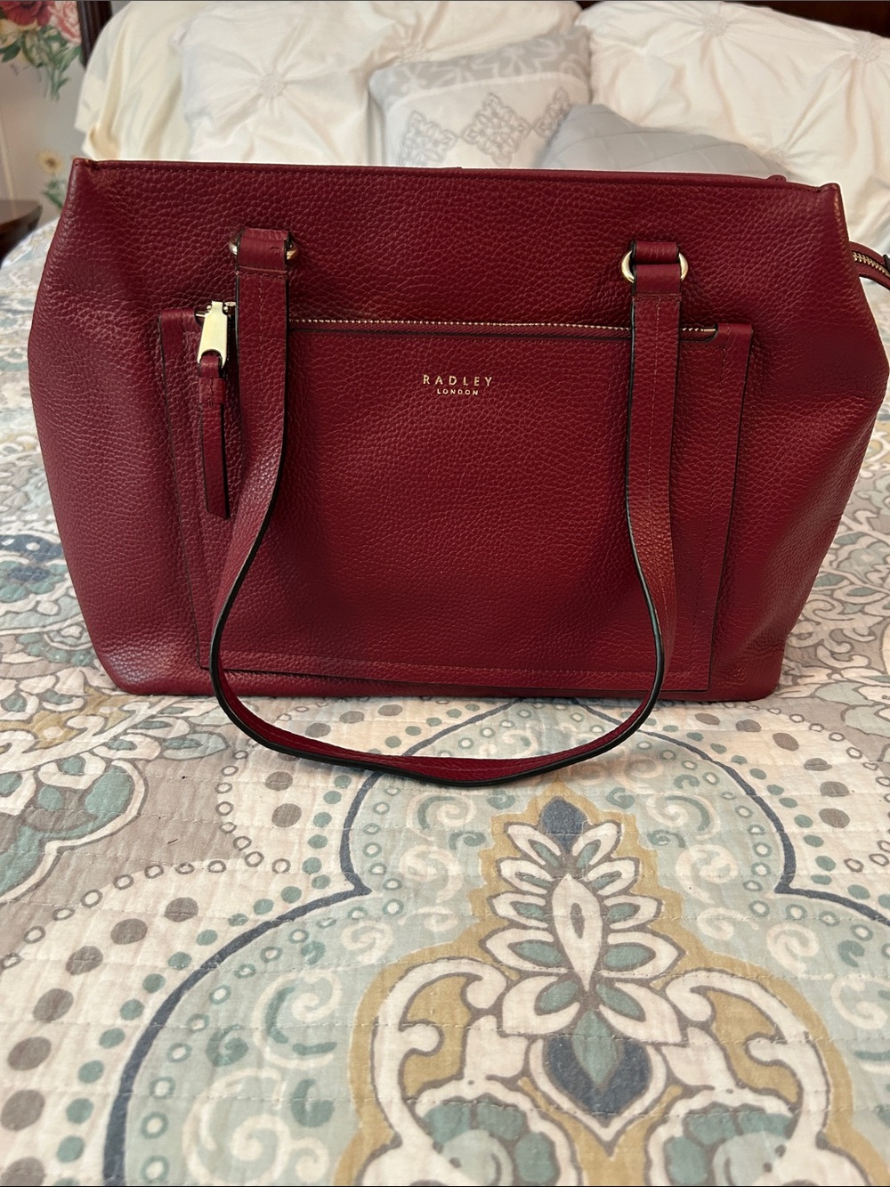 RADLEY LONDON Burgundy Red Pebbled Leather Tote